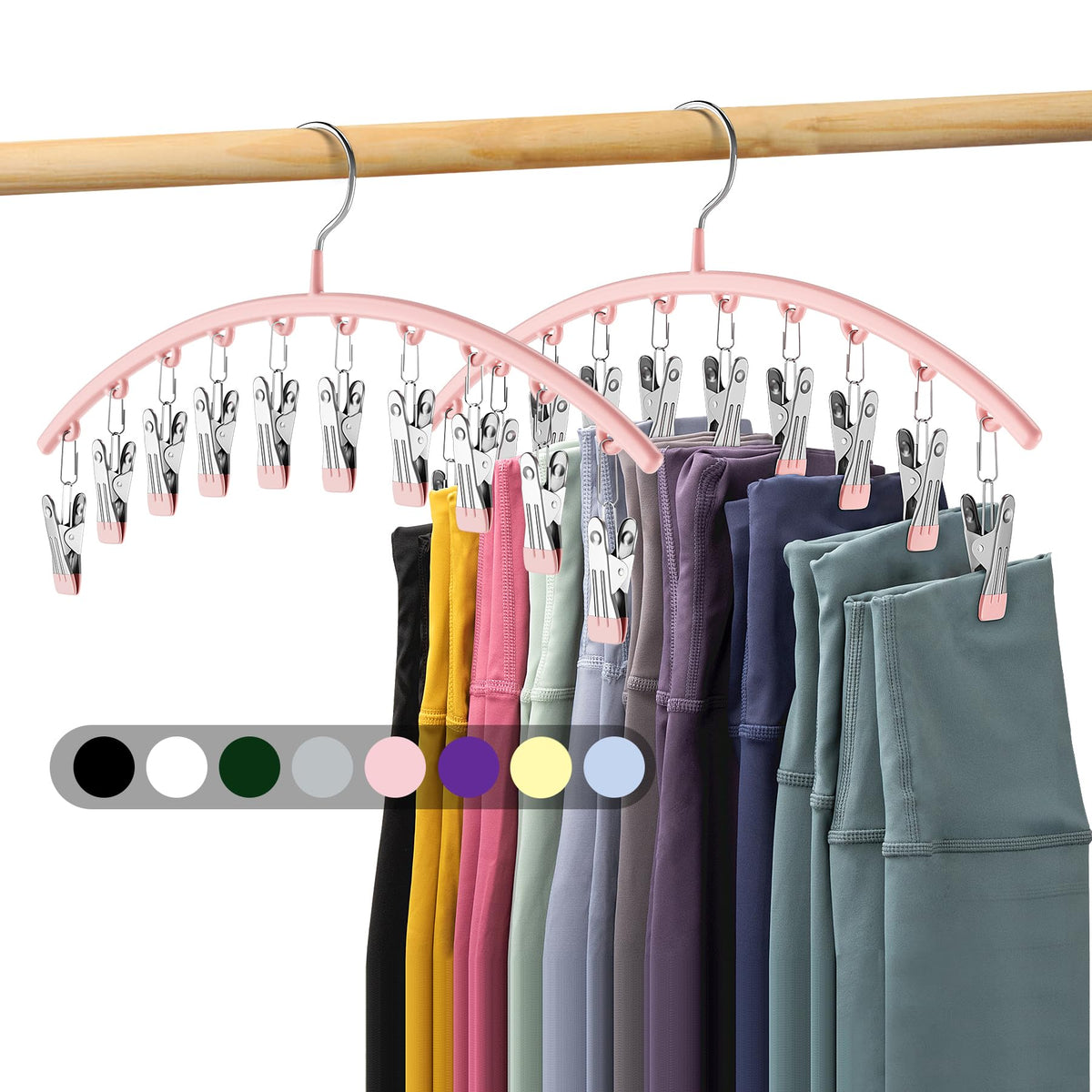 Volnamal Legging Organizer for Closet,2 Pack Metal Yoga Pants Hangers w/10 Clips Hold 20 Leggings,Space Saving Hanging Closet Organizer Clothes Hanger College Dorm Essentials Apartment Essential,Black