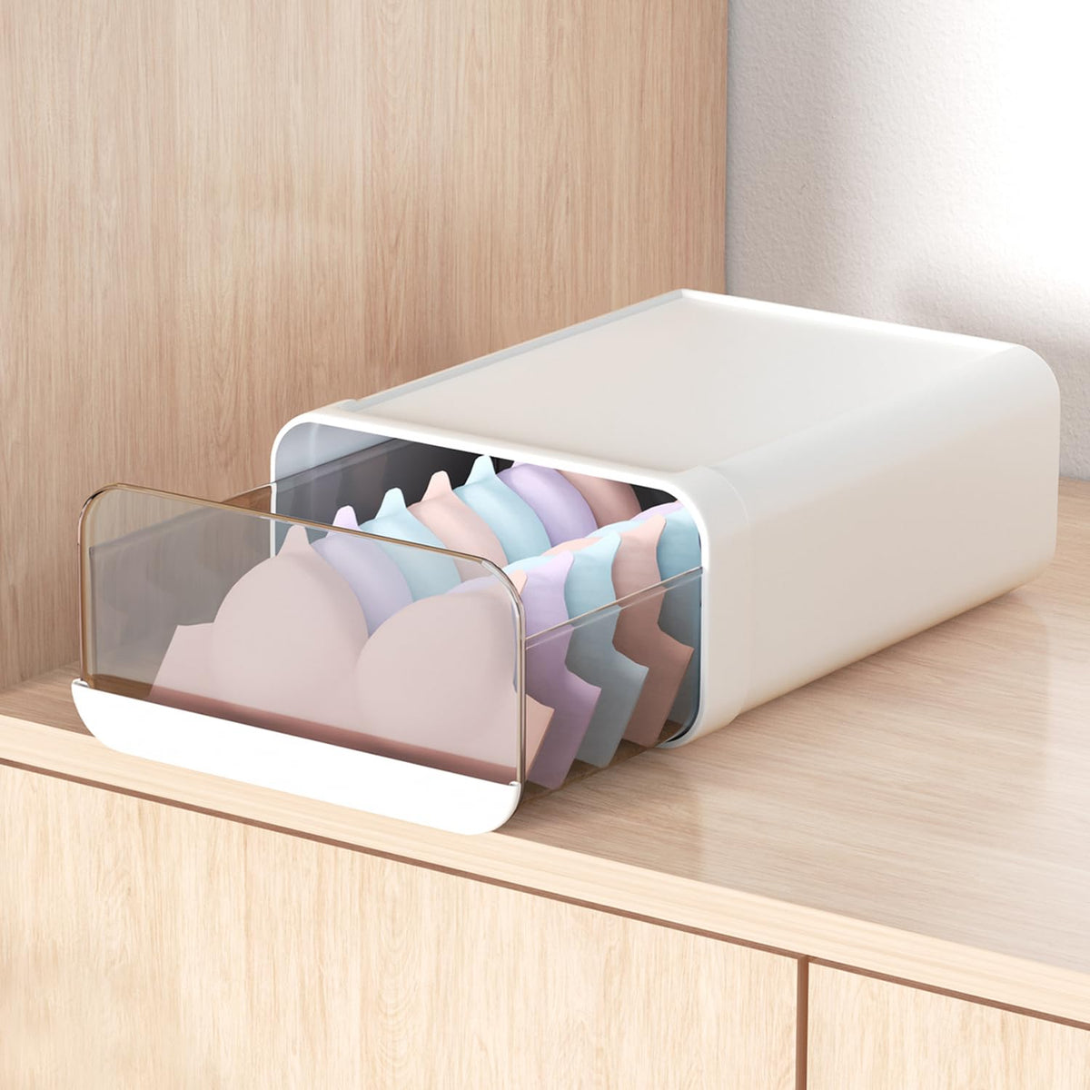 Underwear Organizer Drawer, 24 Cells Plastic Sock Underwear Storage Drawer, Stackable Closet Organizers and Storage Box for Bras, Socks, Scarves, Ties, Belt (King Size-White, 1 Pcs)