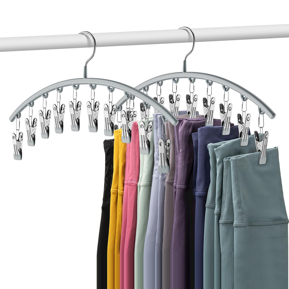 Volnamal Legging Organizer for Closet,2 Pack Metal Yoga Pants Hangers w/10 Clips Hold 20 Leggings,Space Saving Hanging Closet Organizer Clothes Hanger College Dorm Essentials Apartment Essential,Black