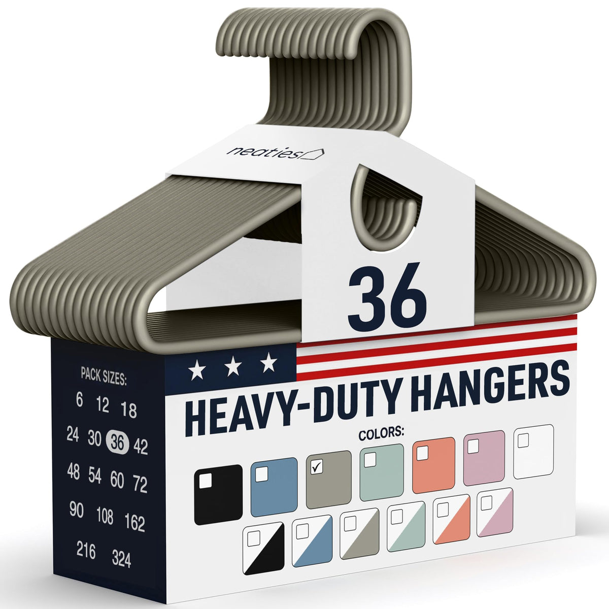 Heavy Duty Clothes Hangers 36 Pack – Made in The USA – 8lb Capacity Plastic Hangers for Adult Clothing – Durable for Pants, Coats, Jackets, or Jeans – White