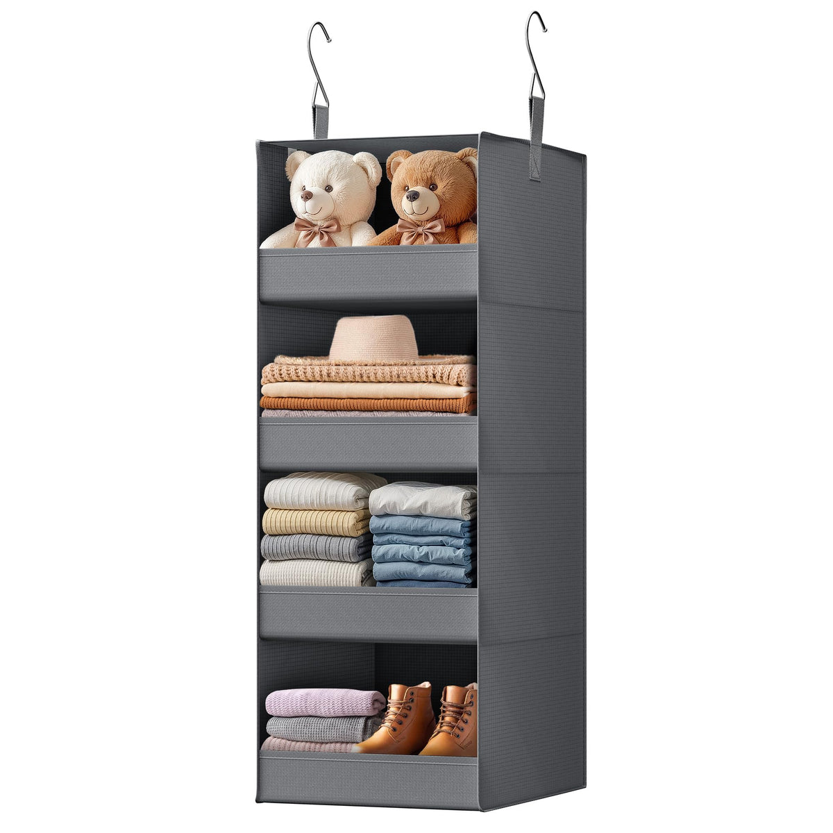 GRANNY SAYS 3-Shelf Hanging Closet Organizer, Foldable Storage, Gray