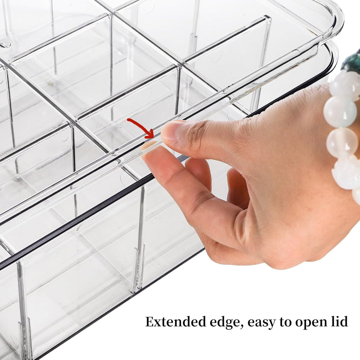 Adjustable Sock Underwear Drawer Organizer Dividers, 16 Grid Clear Tea Bag Holder with Lid, Removable Divided Tie Organizer Box, Plastic Storage Bin for Scarves Bras
