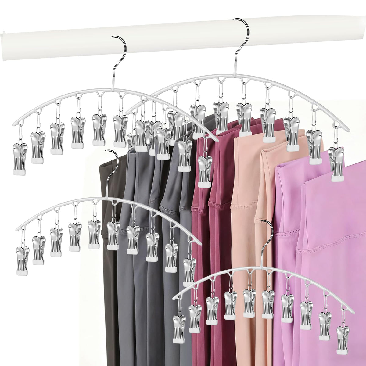 Legging Hangers for Closet Organizer, Hat Hangers for Closet 2 Pack with 10 Clips Holds 20 Leggings, Legging Hanger, Pants Storage Organizer Suitable for Socks, Panties, Underwear, Pants