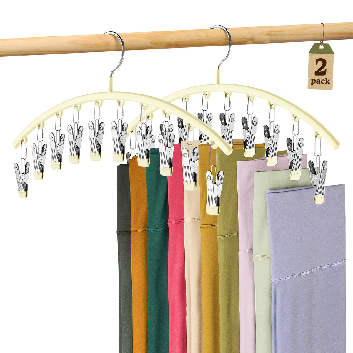 Volnamal Legging Organizer for Closet,2 Pack Metal Yoga Pants Hangers w/10 Clips Hold 20 Leggings,Space Saving Hanging Closet Organizer Clothes Hanger College Dorm Essentials Apartment Essential,Black