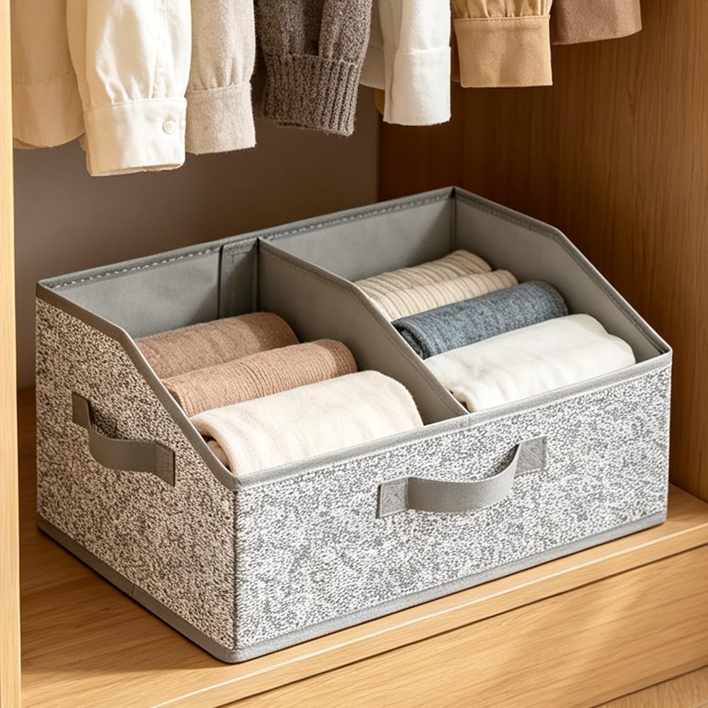 Underwear Drawer Organizer Dividers with Lid, 17 Cells Fabric Foldable Dresser Closet Organizers and Storage Bins Dustproof, Women Men Underwear Socks, Bra, Ties, Scarf