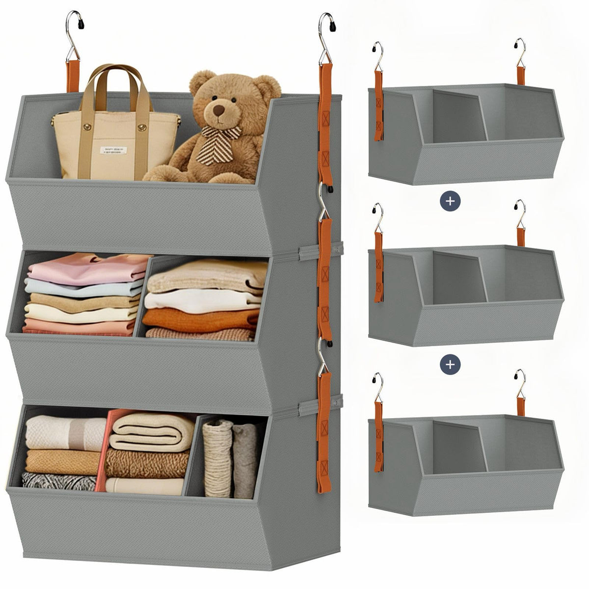 Hanging Closet Organizer Extra Large, Clothes Hanging Shelves for Closet with Divider, Collapsible Closet Storage System, Fabric Closet Hanging Organizer for Home, Dorm, Rv, ,Handbags, Underwear, Sock
