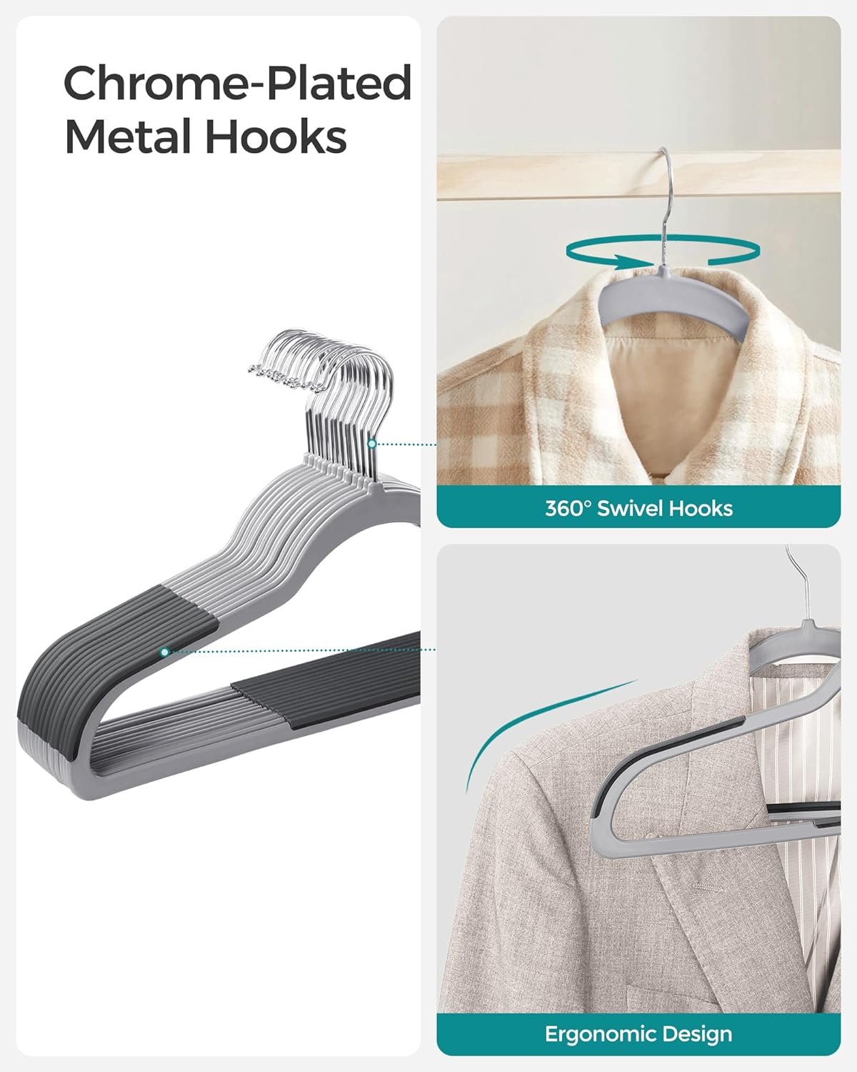 SONGMICS Plastic Clothes Hangers, Pack of 60, Space-Saving