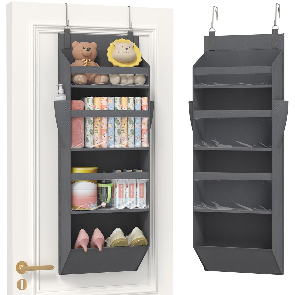 Lifewit 1 Pack Over the Door Organizer 5 Section Hanging Storage, Dark Gray