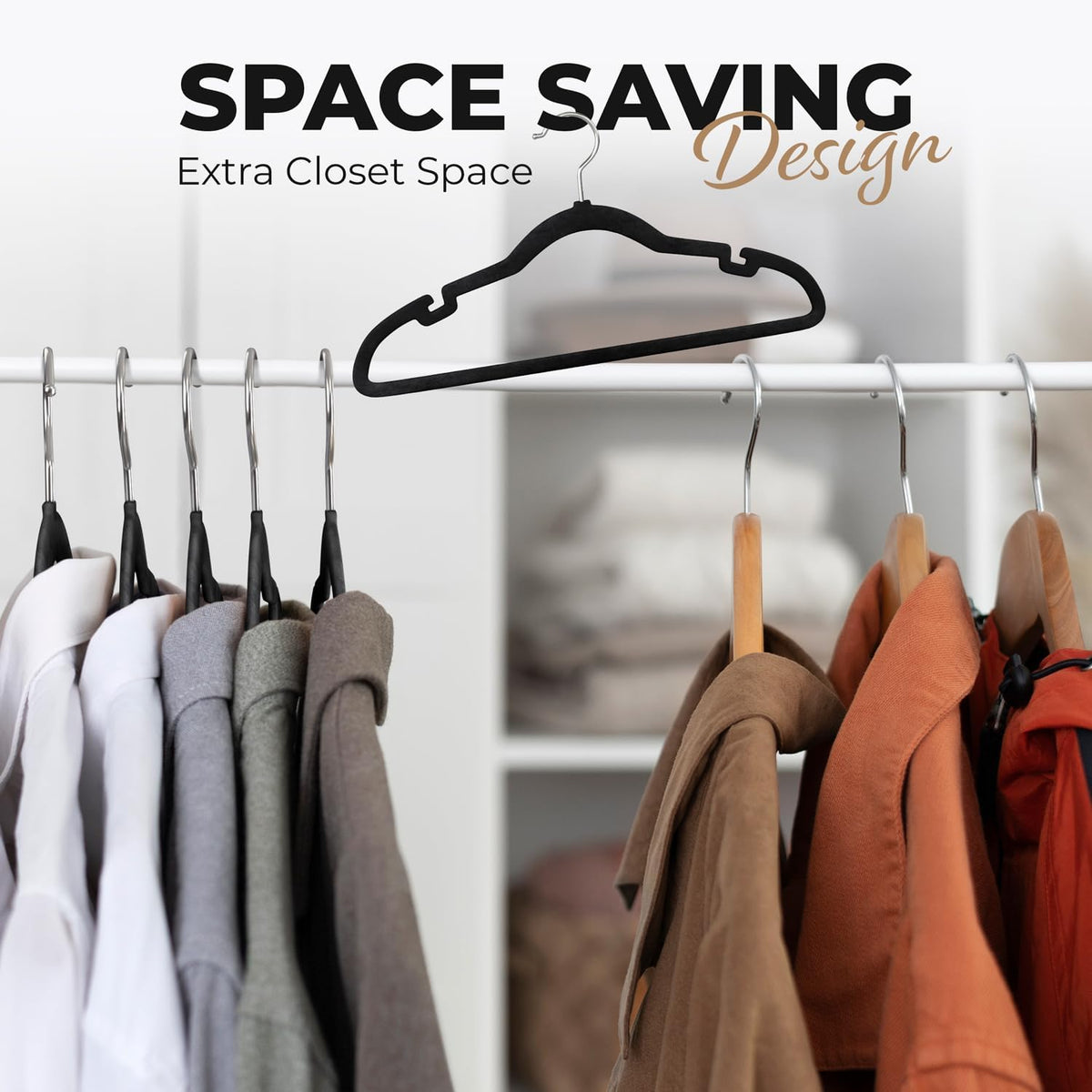 Our Modern Space 100 Pack Velvet Hanger for Shirt Pants Dresses Skirts Suits Jackets - Slim Space Saving Design - Standard Coat Hanger - Sturdy & Durable Design with Shoulder Grooves Hook