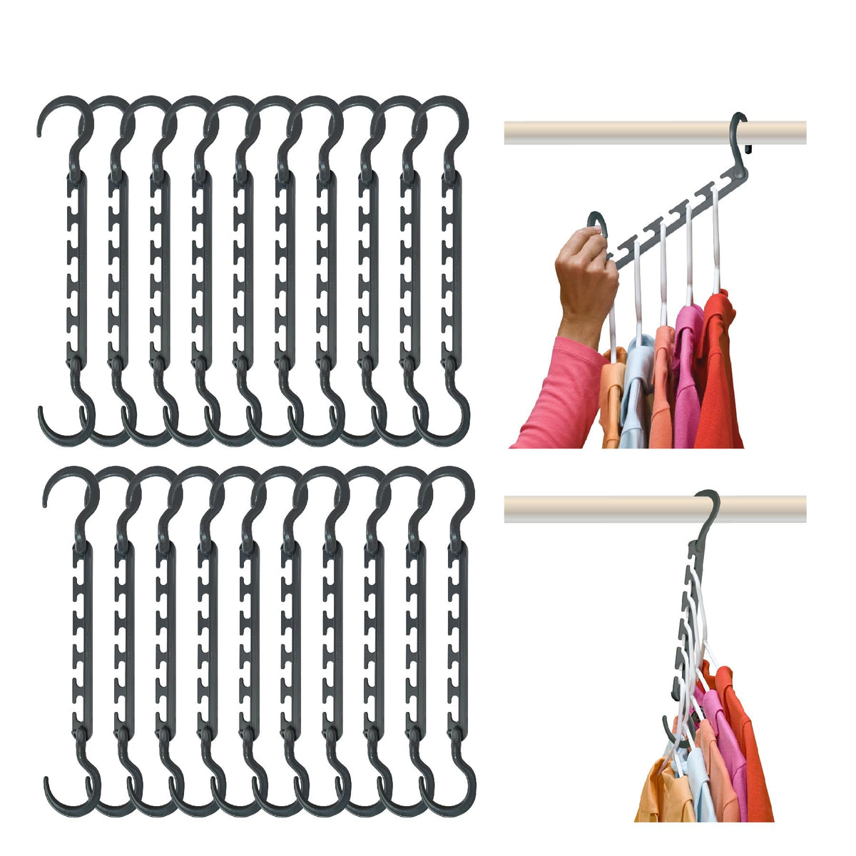 Wonder Hanger Max Space Saving Closet Hangers, 10-Pack, 360° Swivel, Grey