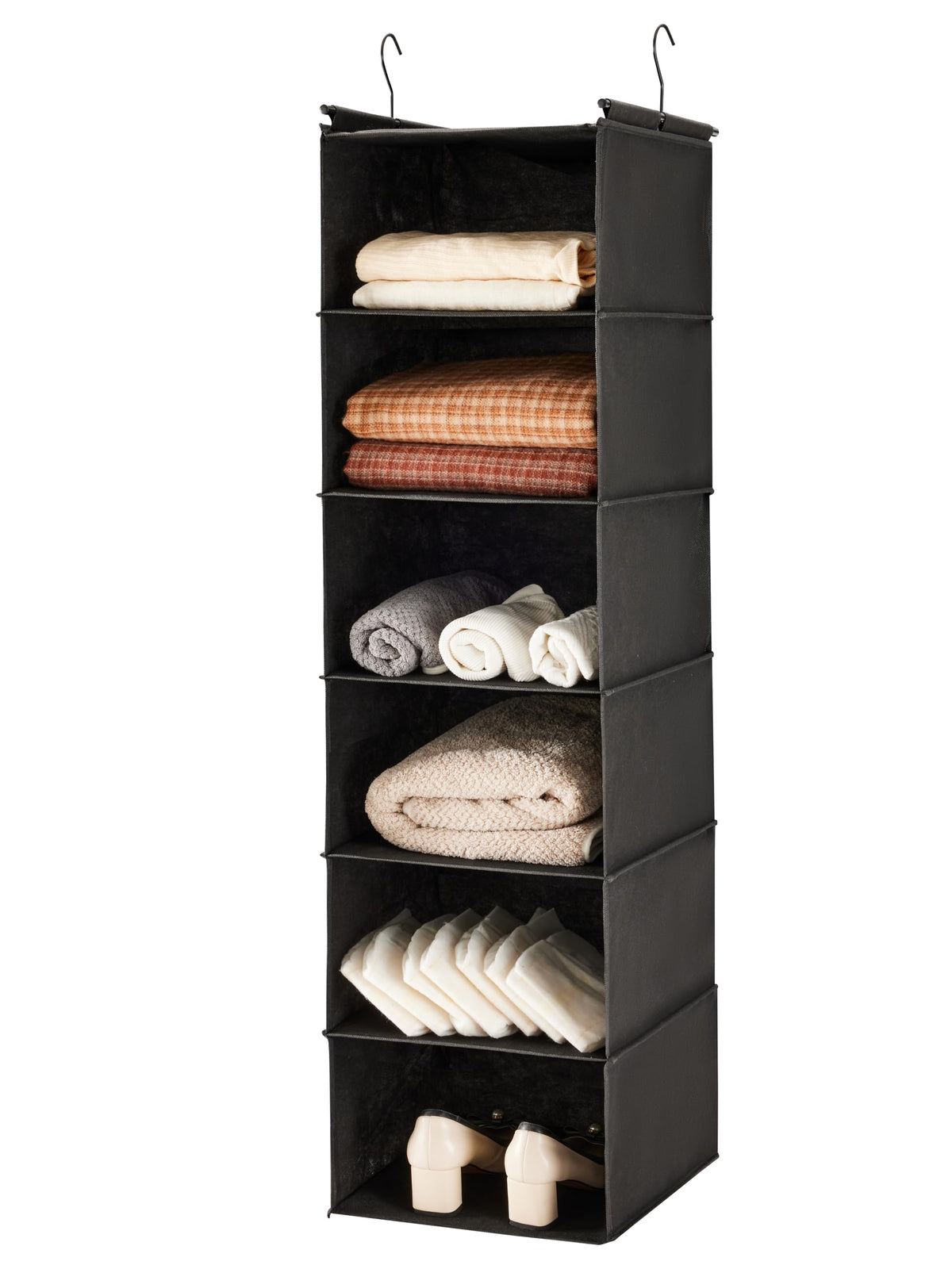 MAX Houser 6 Tier Hanging Closet Organizer with 2 Sturdy Hooks, Grey