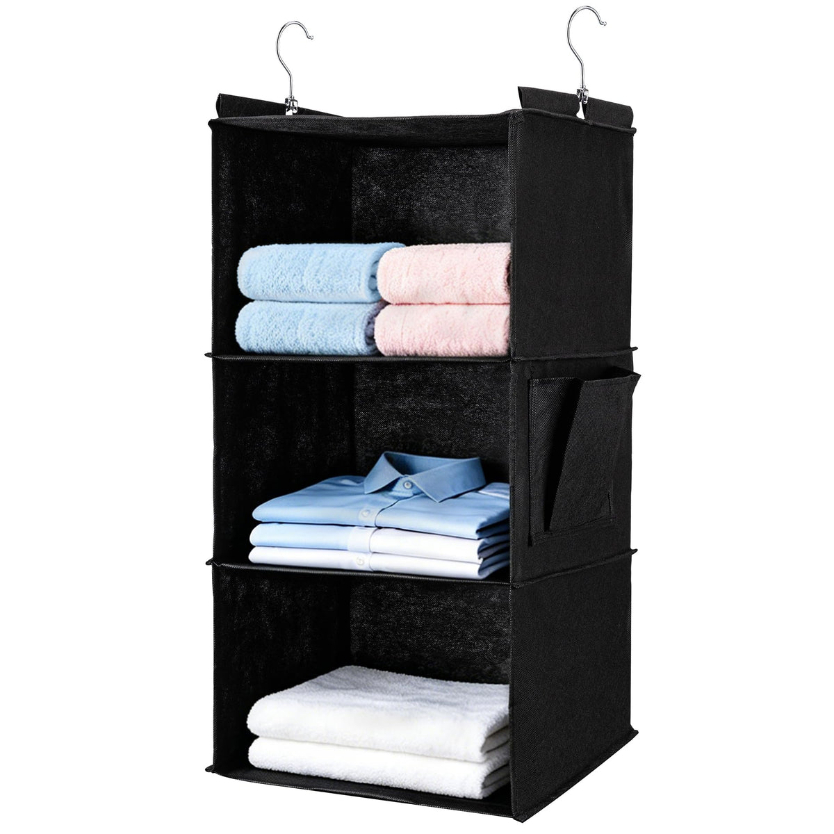 Hanging Closet Organizer and Shelves,4 Shelves with 1 Side Pockets (Grey)