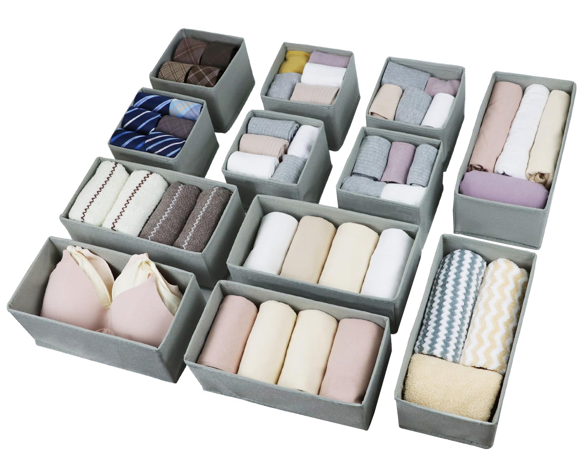 Fordonral 12 Pack Drawer Organizer Clothes, Foldable Fabric Dresser Organizer Closet Organizers and Storage Box for Underwear,Folded Clothes,Baby Clothing,Socks,Bra,Towels,Ties(12 Pack,Beige)