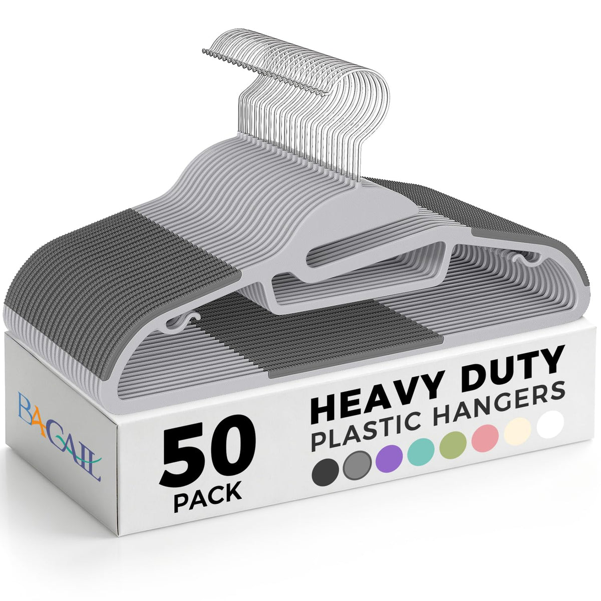 Heavy Duty Plastic Hangers 50 Pack with Non-Slip Design,0.2 Inches Thick,360°Swivel Hook Space Saving Organizer for Bedroom Closet,Shirts,Pants,Strong Enough for Coat(Black- S Shaped)