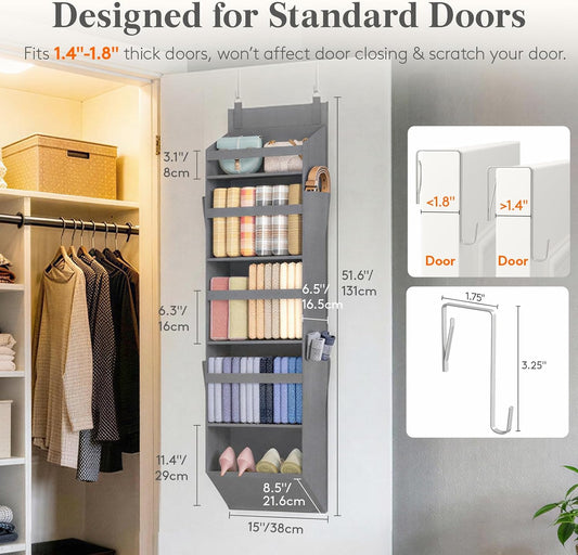 Lifewit 1 Pack Over the Door Organizer 5 Section Hanging Storage, Dark Gray