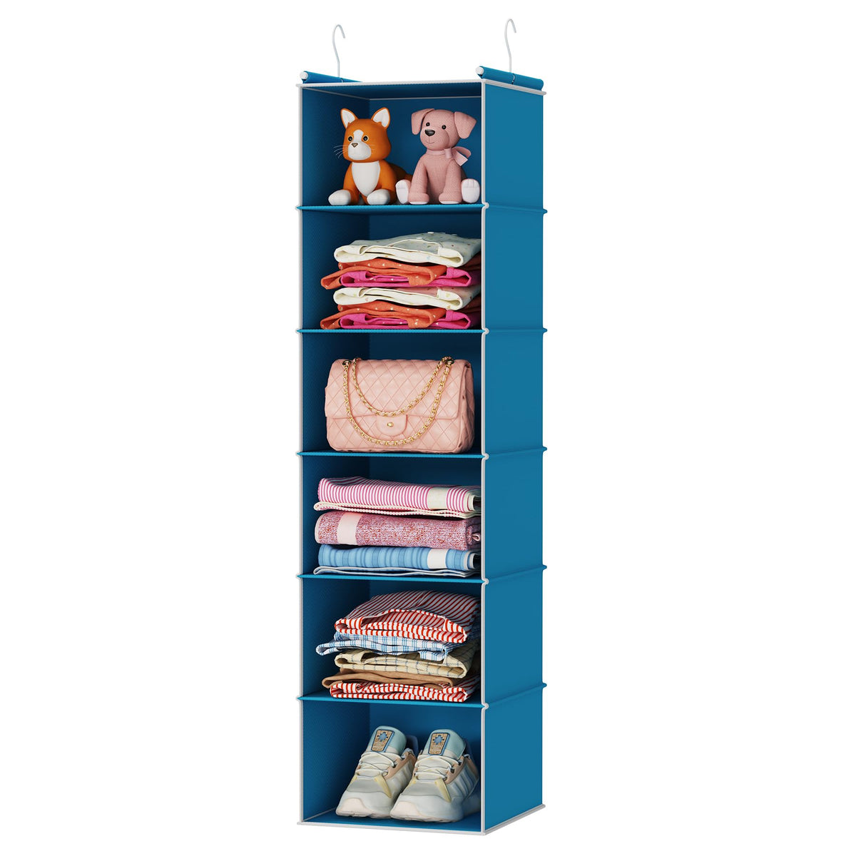 MAX Houser 6 Tier Shelf Hanging Closet Organizer with 2 Hooks, Beige