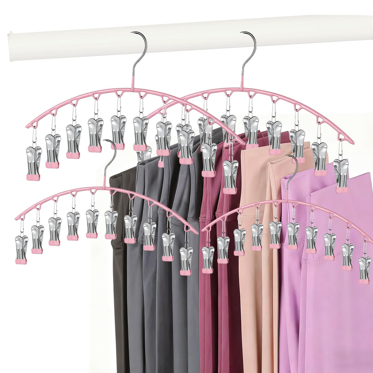 Legging Hangers for Closet Organizer, Hat Hangers for Closet 2 Pack with 10 Clips Holds 20 Leggings, Legging Hanger, Pants Storage Organizer Suitable for Socks, Panties, Underwear, Pants