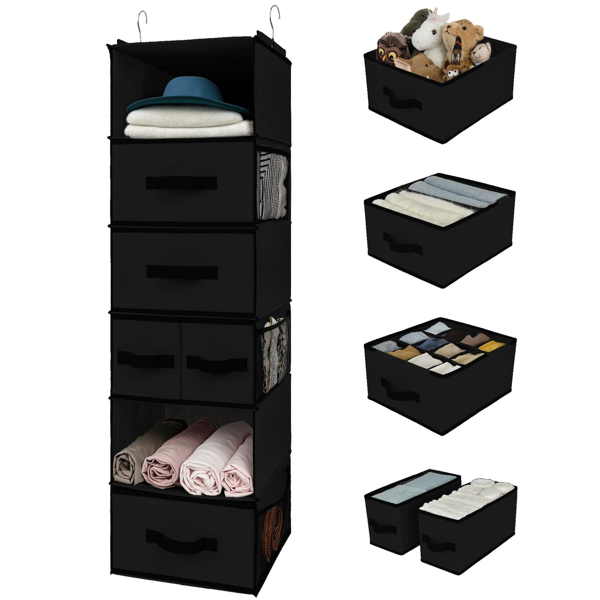 GRANNY SAYS Hanging Closet Organizer, 5 Drawers, 6 Shelves, 6 Pockets, Gray