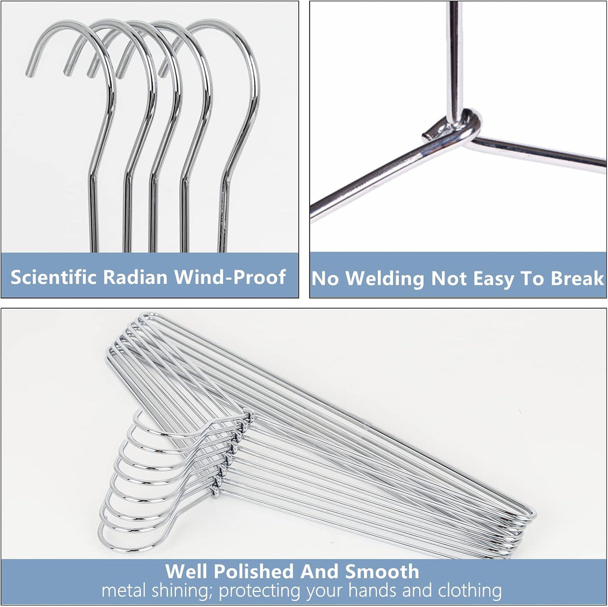 Amber Home 30 Pack Heavy Duty Metal Coat Hangers, Smooth Chrome Hangers