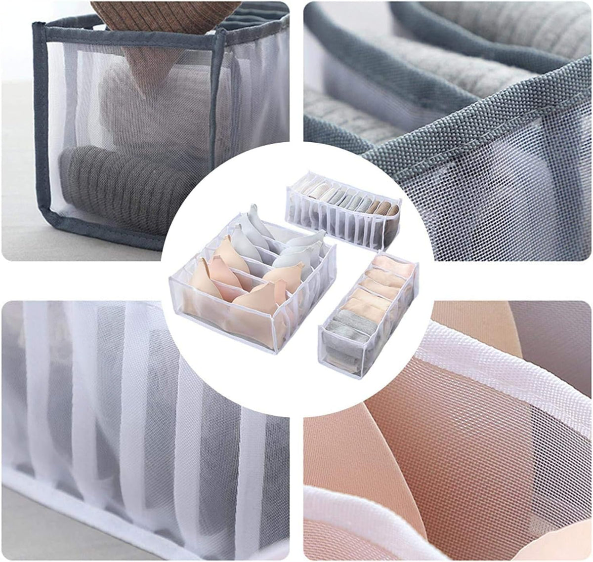 TOPARCHERY Foldable Bra & Underwear Organizer - 3 Set Drawer Divider Storage for Bras, Socks, Ties - White