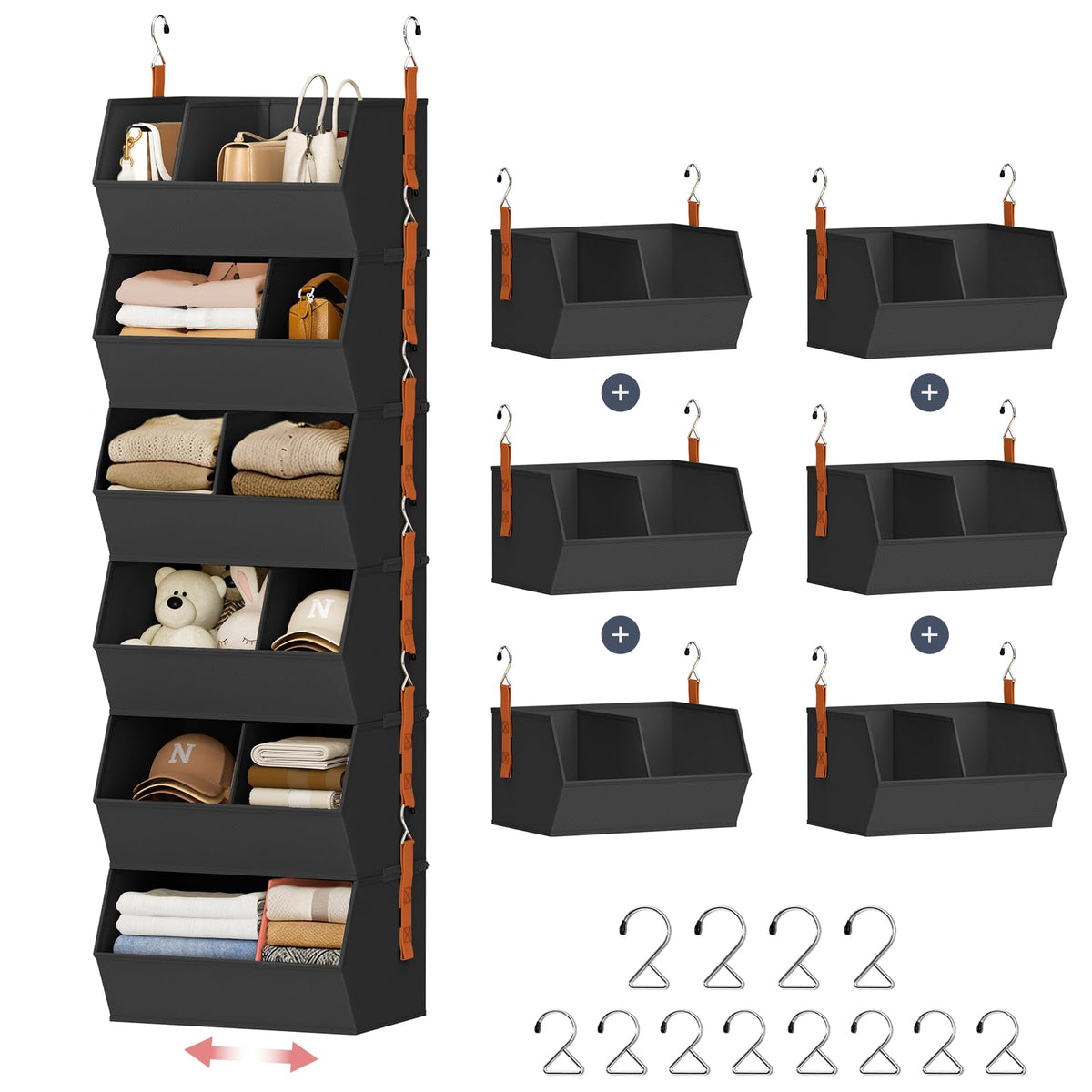 Hanging Closet Organizer Extra Large, Clothes Hanging Shelves for Closet with Divider, Collapsible Closet Storage System, Fabric Closet Hanging Organizer for Home, Dorm, Rv, ,Handbags, Underwear, Sock