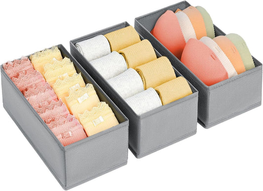 DIMJ Drawer Organizer Clothes - Small Dresser Organizer Underwear Drawer Organizer for Baby Clothes, Socks, Underwear, Bra, Belt, Tie - Grey