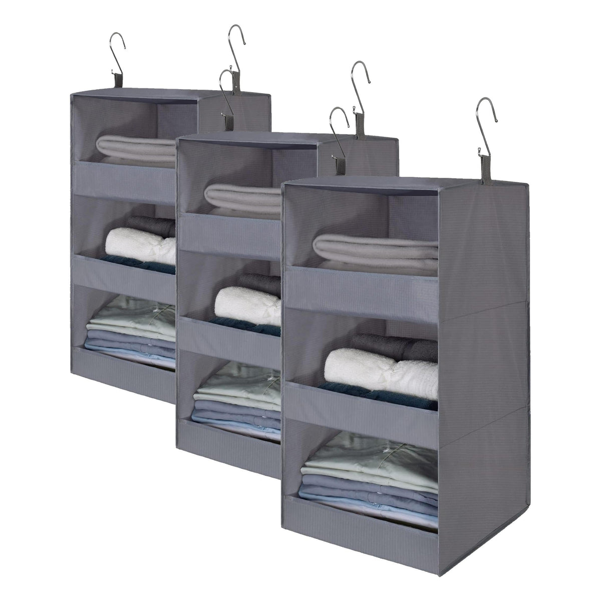GRANNY SAYS 3-Shelf Hanging Closet Organizer, Foldable Storage, Gray