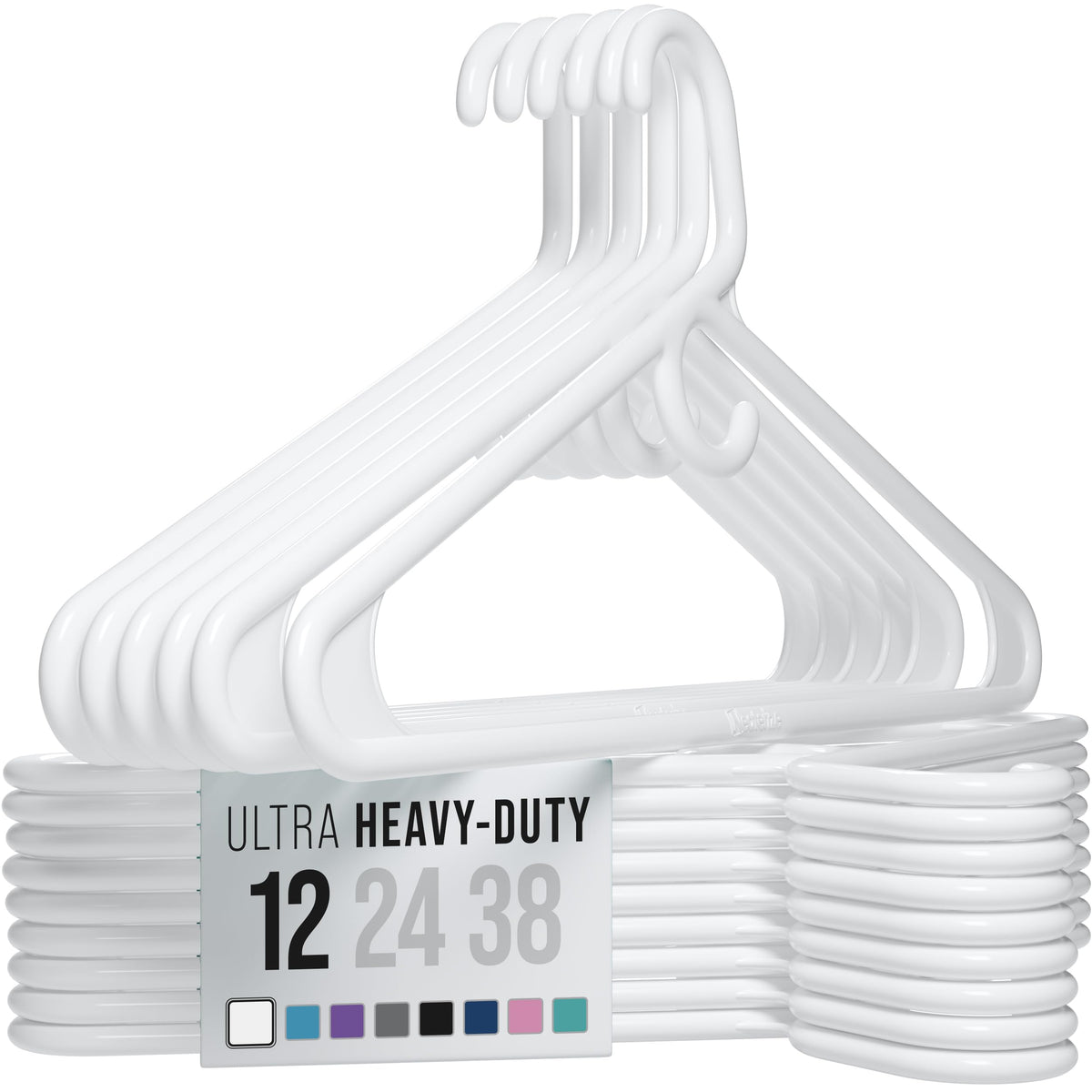 NEATERIZE Thick Heavy Duty Hangers - White Plastic Clothes Hangers 12 Pack - Great for Coat Hanger, Jackets Jeans & Suit Hanger for Closet - New Apartment Essentials Percheros Ganchos para Colgar Ropa