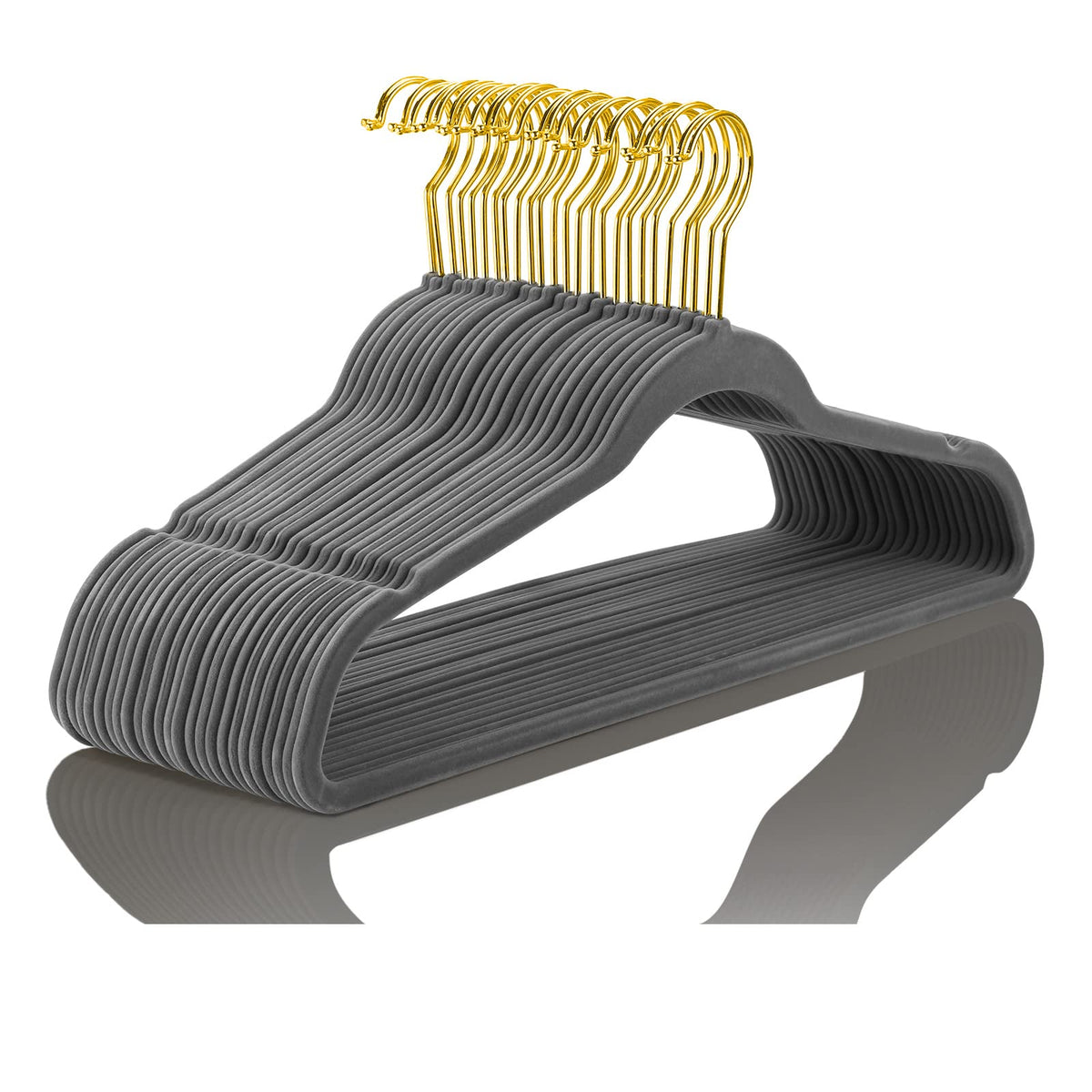 MIZGI Premium Velvet Hangers Pack 60 Pcs Heavyduty - Non Slip Slimline - Velvet Suit Hangers White - Gold Hooks,Space Saving Clothes Hangers