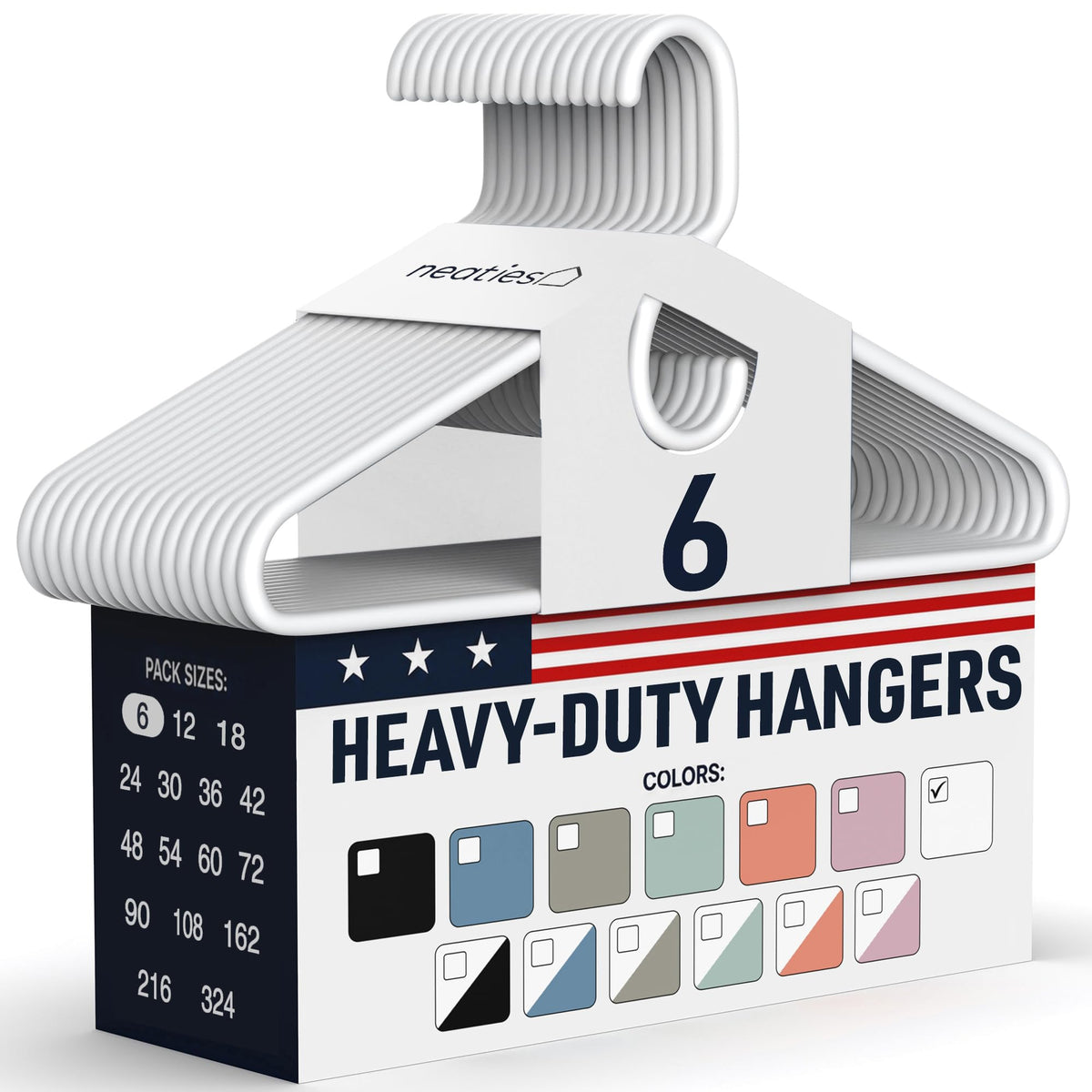 Heavy Duty Clothes Hangers 36 Pack – Made in The USA – 8lb Capacity Plastic Hangers for Adult Clothing – Durable for Pants, Coats, Jackets, or Jeans – White