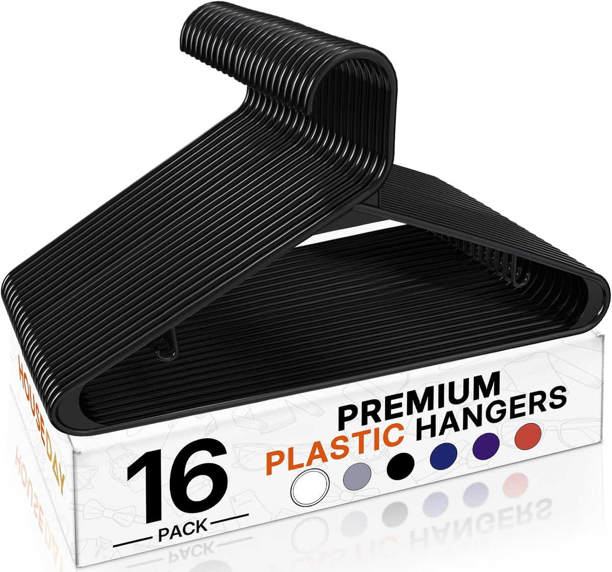 HOUSE DAY Black Plastic Hangers 16 Pack, Slim Space-Saving Clothes Hangers