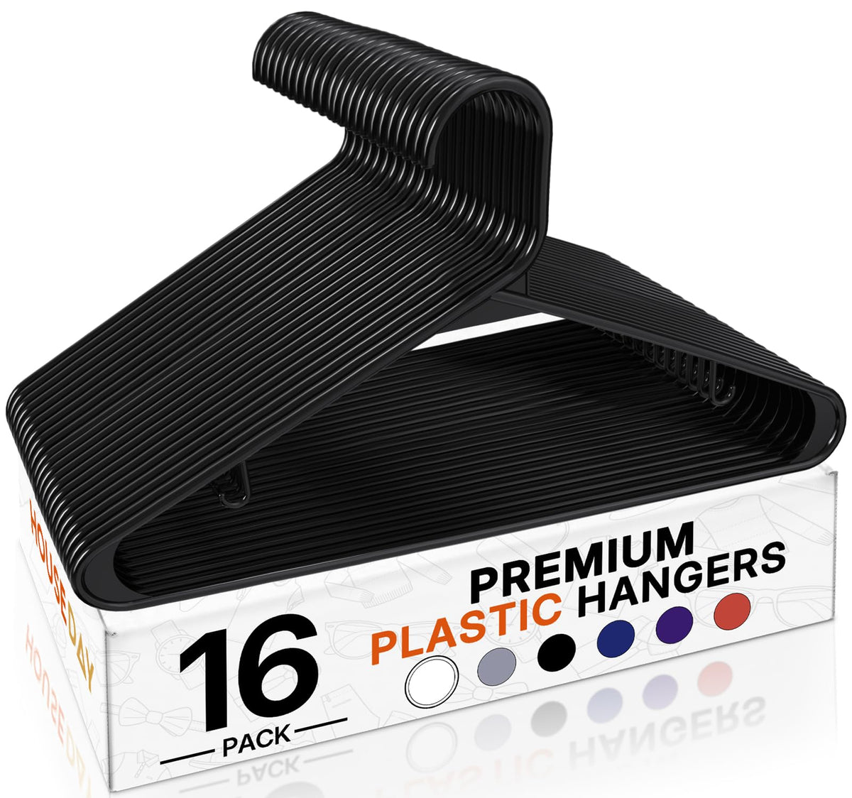 HOUSE DAY Black Plastic Hangers 16 Pack, Slim Space-Saving Clothes Hangers