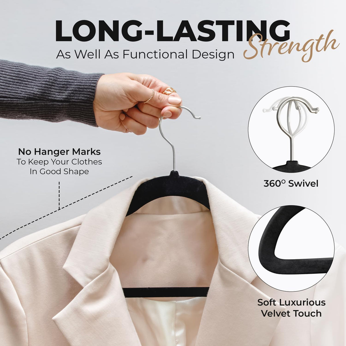 Our Modern Space 100 Pack Velvet Hanger for Shirt Pants Dresses Skirts Suits Jackets - Slim Space Saving Design - Standard Coat Hanger - Sturdy & Durable Design with Shoulder Grooves Hook