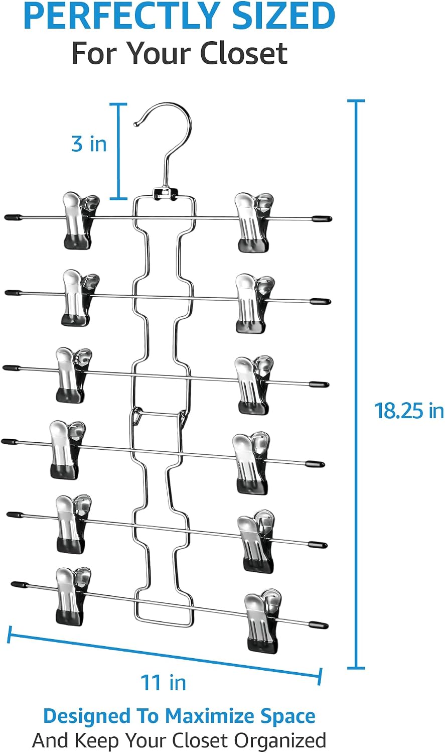 ZOBER 3-Pack 6-Tier Skirt Hangers with Clips, Clothes Hangers for Pants