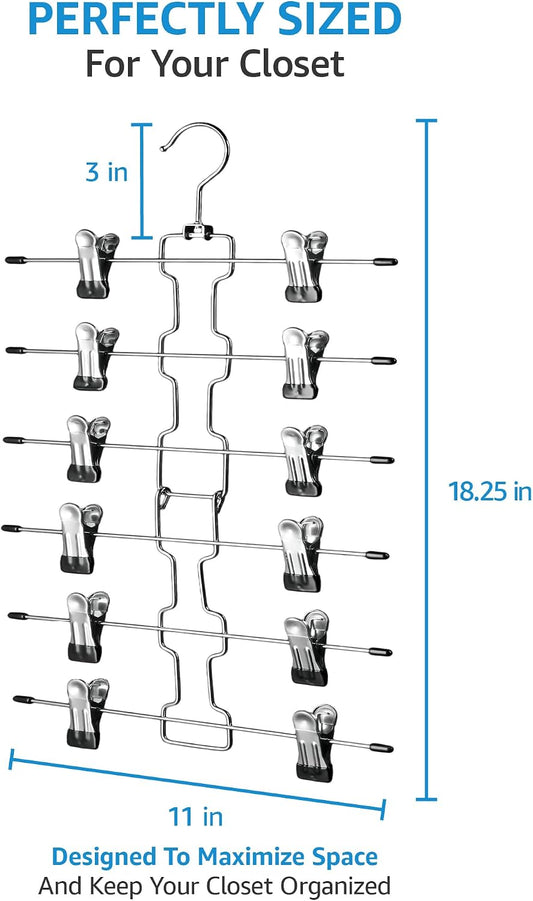 ZOBER 3-Pack 6-Tier Skirt Hangers with Clips, Clothes Hangers for Pants