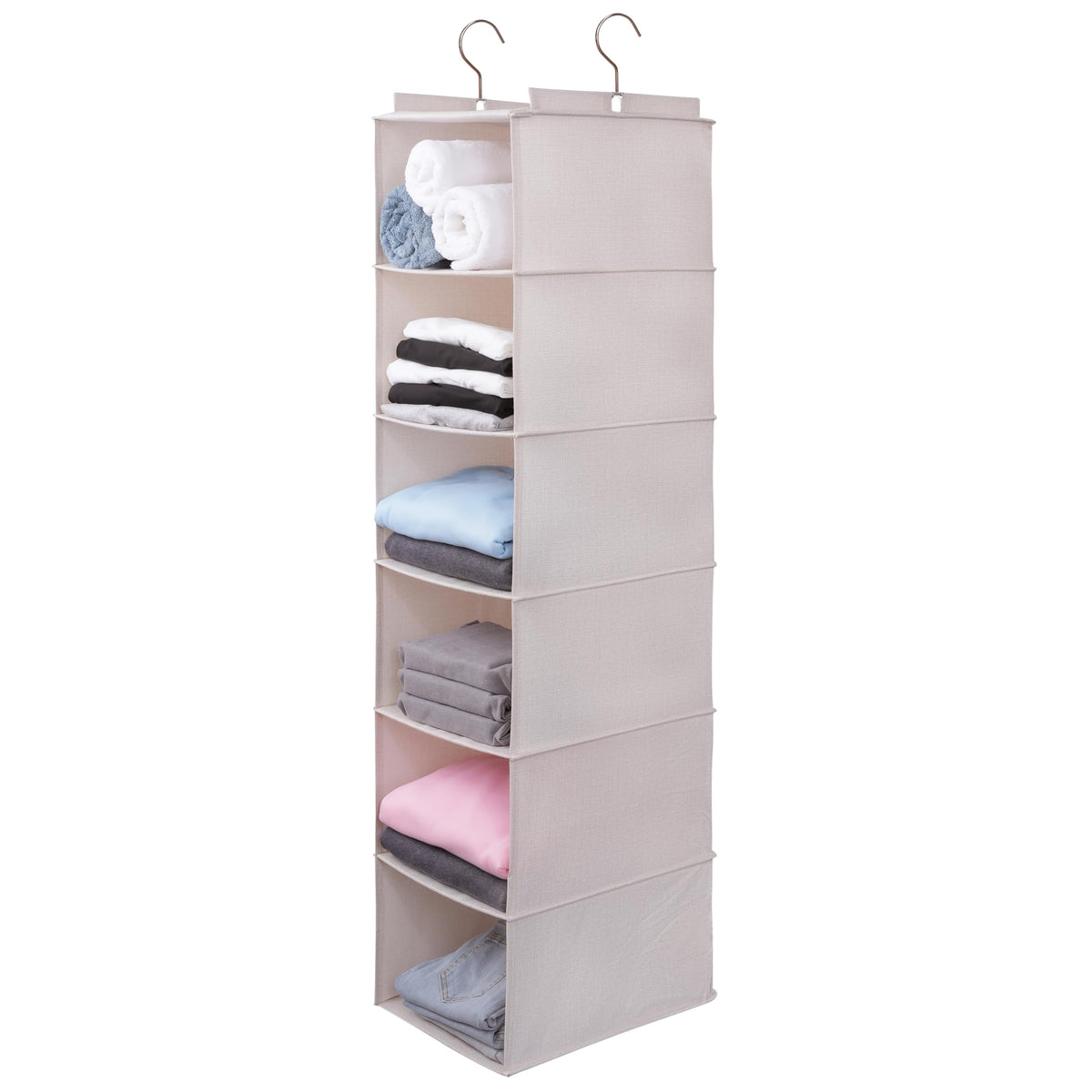 Large Hanging Sweater Organizer for Closet,Collapsible 6-Shelf Hanging Closet Shelves with Drawers, Washable (Grey-6 Shelf)