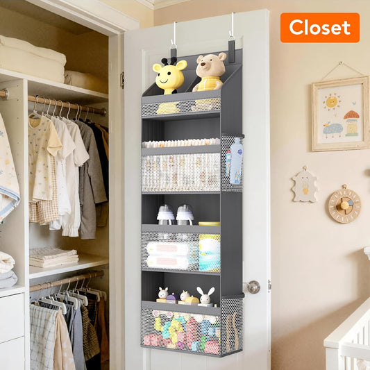 Lifewit 4 Tier Over the Door Organizer, Diaper Hanging Storage, Gray