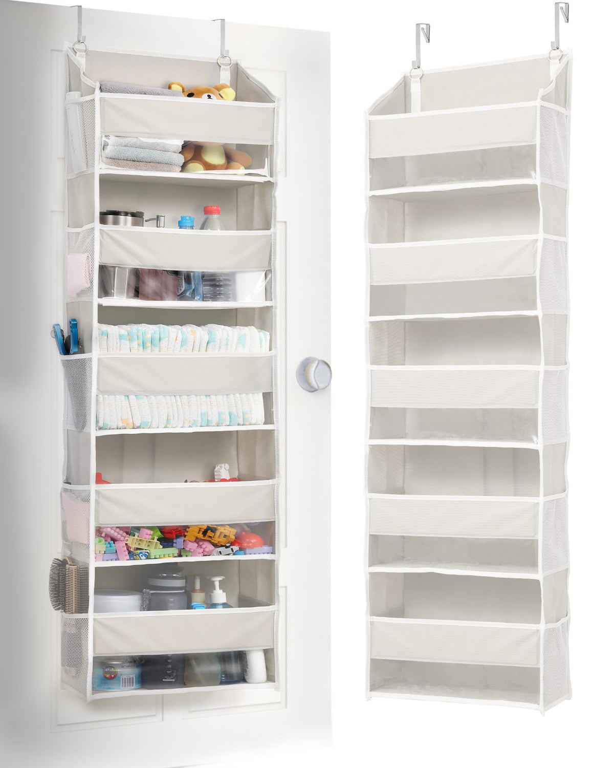 ULG 1 Pack Over Door Organizer with 5 Large and 10 Mesh Side Pockets, 44 lbs Weight Capacity Hanging Storage with Clear Window Kids Toys, Shoes, Diapers, Dark Grey, 5 Layers