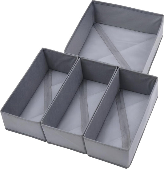 Bructhun Drawer Organizer Set of 4- Fabric Storage Bins for Clothes, Underwear, Socks & Bras - 11" Dresser Dividers for Bedroom Closet