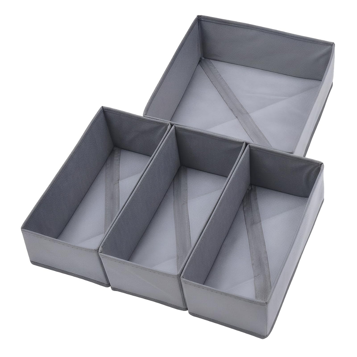 Bructhun Drawer Organizer Set of 4- Fabric Storage Bins for Clothes, Underwear, Socks & Bras - 11" Dresser Dividers for Bedroom Closet