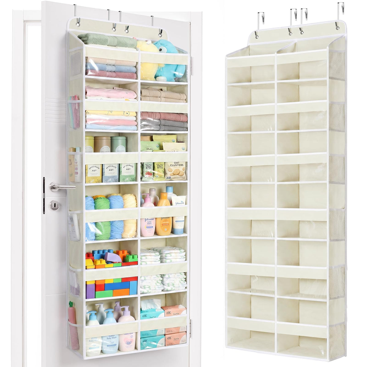 Yecaye Over The Door Organizer, 5 Tier Extra Large Behind Door Storage of 10 Compartments, 80lbs Heavy Duty Door Organizer Hanging with Clear Window for Closet Bedroom Pantry Bathroom, Grey