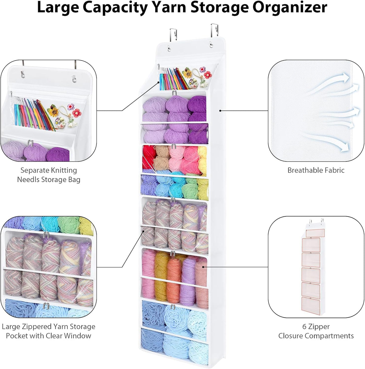 Univivi Hanging Yarn Storage Organizer, 6 Tiers Yarn Storage, Clear White
