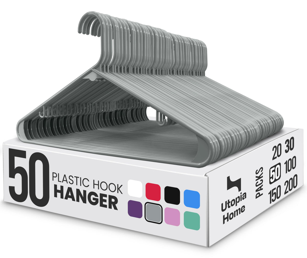 Utopia Home Plastic Hangers 50 Pack – Built-in Strap Hooks Black