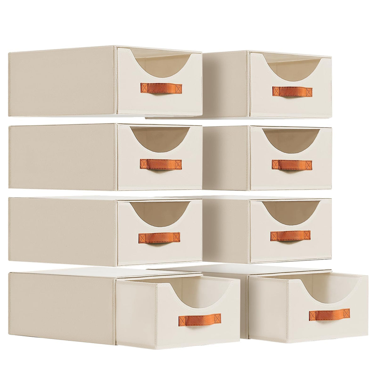 Homsorout Stackable Storage Drawers - Collapsible Storage Bins with Drawers, 4 Pack Closet Shelf Organizer Basket, Fabric Pull Out Organizer for Bedroom, Living Room, Dorm, Beige