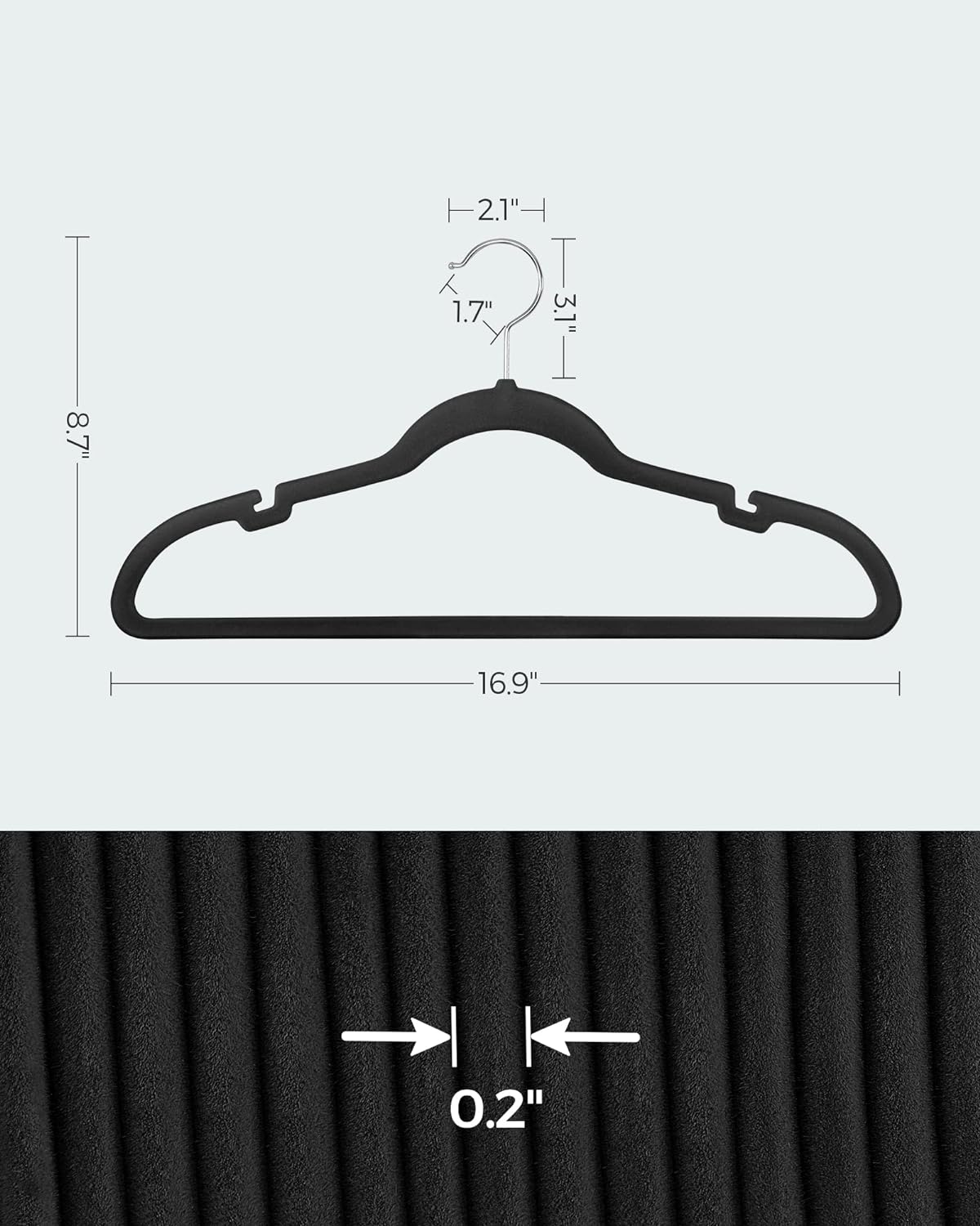SONGMICS Velvet Hangers 50 Pack, Non-Slip Clothes Hangers, Space-Saving