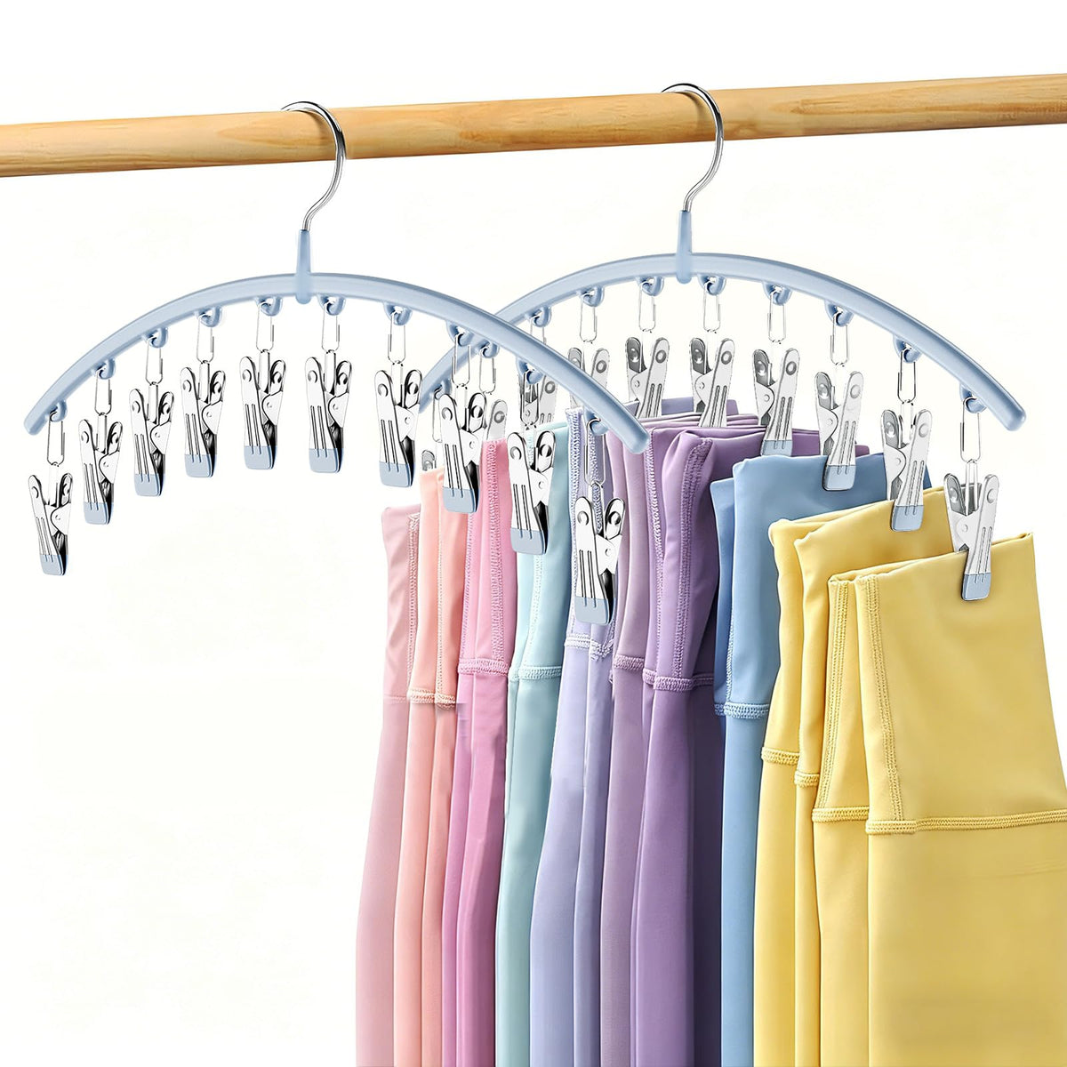 Volnamal Legging Organizer for Closet,2 Pack Metal Yoga Pants Hangers w/10 Clips Hold 20 Leggings,Space Saving Hanging Closet Organizer Clothes Hanger College Dorm Essentials Apartment Essential,Black