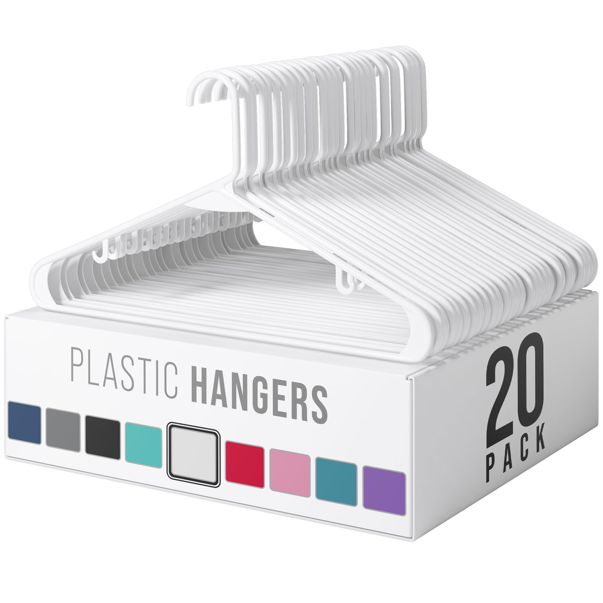 Plastic Hangers 20 Pack White - Clothes Hangers - Makes The Perfect Coat Hanger and General Space Saving Hangers for Closet and New Apartment Essentials - Percheros Ganchos para Colgar Ropa Hangars