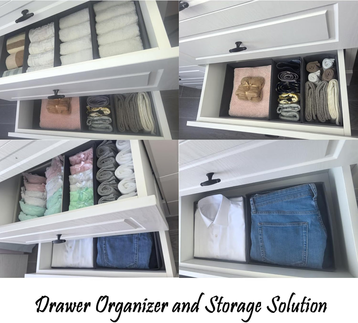 Bructhun Drawer Organizer Set of 4- Fabric Storage Bins for Clothes, Underwear, Socks & Bras - 11" Dresser Dividers for Bedroom Closet