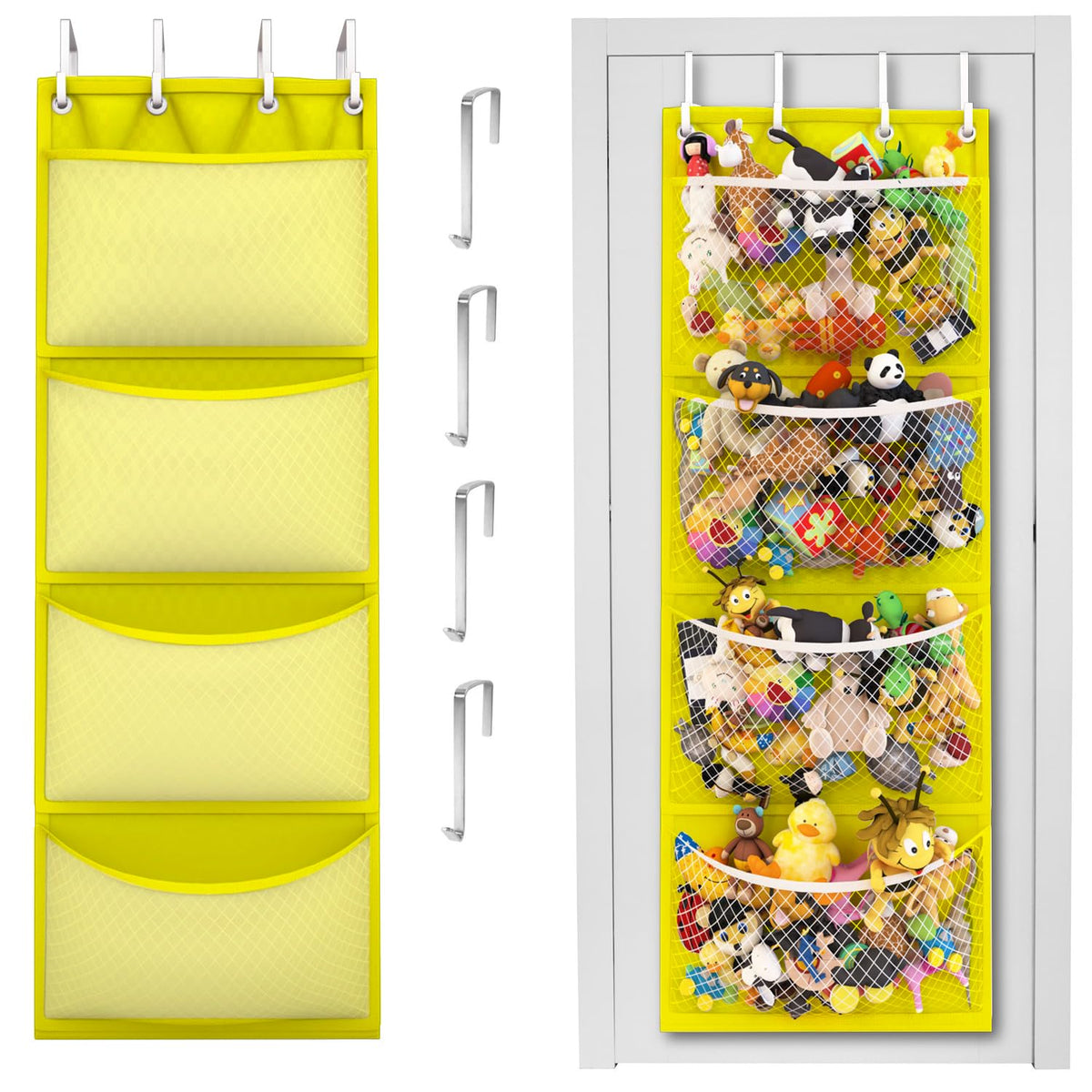 Honeyera The Original Stuffed Animal Storage (Patented) - Over Door Organizer for Stuffies, Baby Ideas Holder, Toy Plush Hammock Hanging Net Big Girls Toddler Large Bag Animals Stuffy Behind