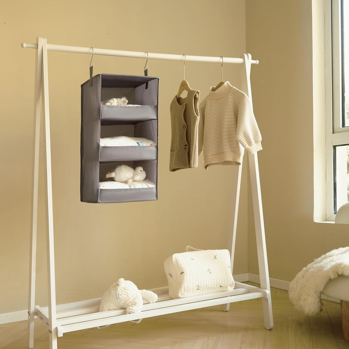 GRANNY SAYS 3-Shelf Hanging Closet Organizer, Foldable Storage, Gray